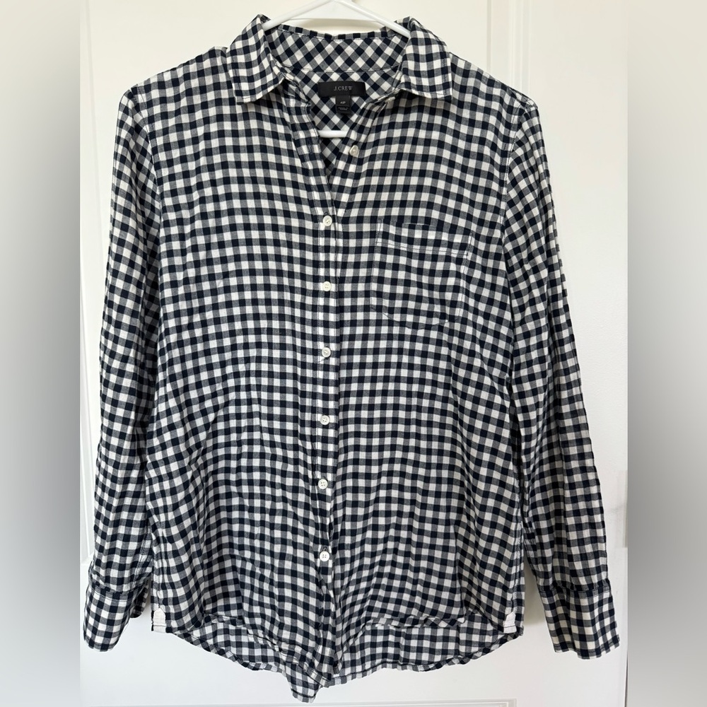 J. Crew Navy and White Gingham Button-Down Shirt